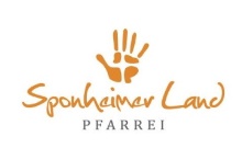 Man sieht einen farbigen Handabdruck, darunter Sponheimer Land Pfarrei